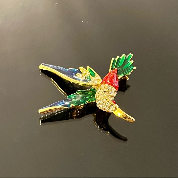 Vintage Enamel with Rhinestones Hummingbird Brooch - Picture 5 of 14